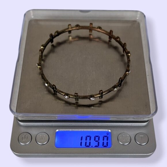 V. Distressed Metal Cross & Rhinestone Bangle - Picture 4 of 4